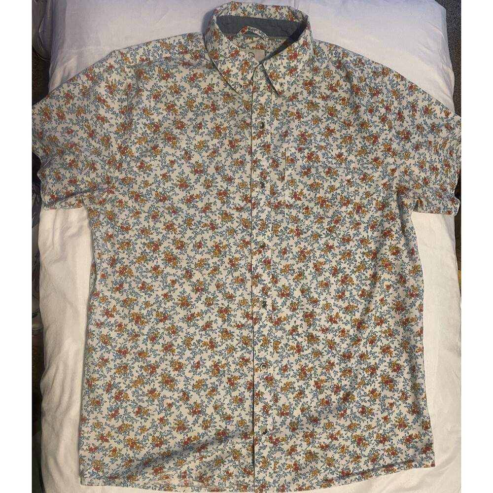 New Dravus Button Up Short Sleeve White Floral Shirt Mens Medium